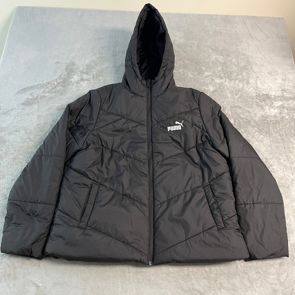 Puma Essentials Padded Jacket Womens XL Black Hooded Puffer Winter Ski EUC